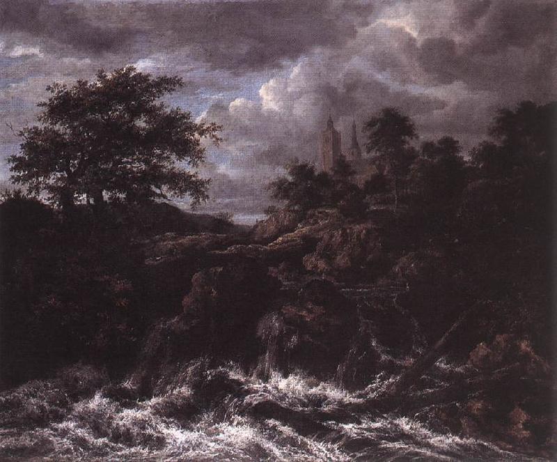 Jacob van Ruisdael Waterfall by Church oil painting picture